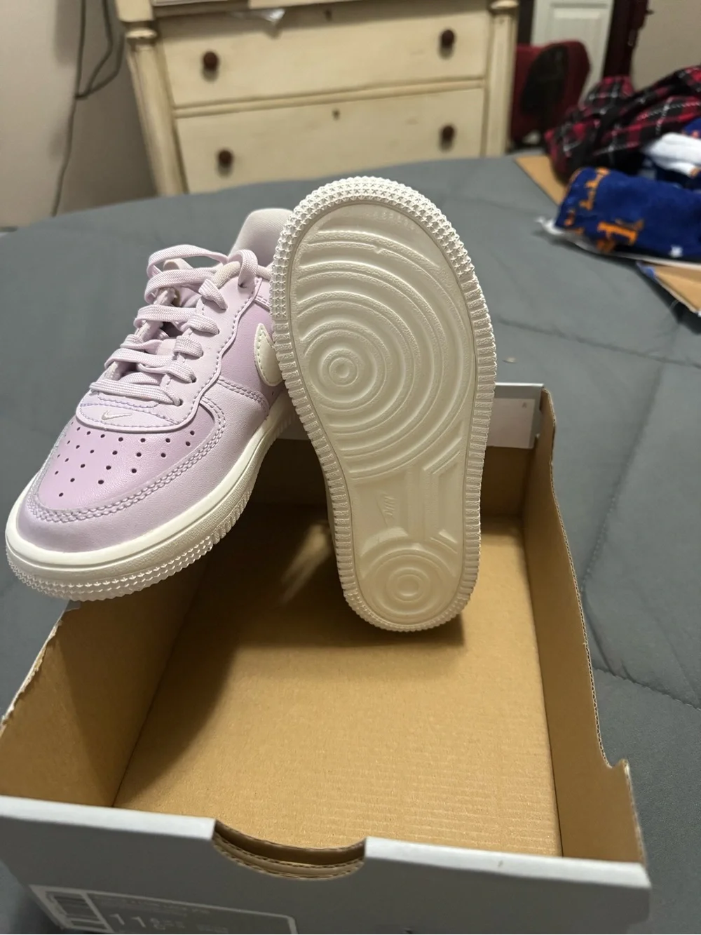 Nike Force 1 Kids Lavender Low-Top Sneakers with White Swoosh
